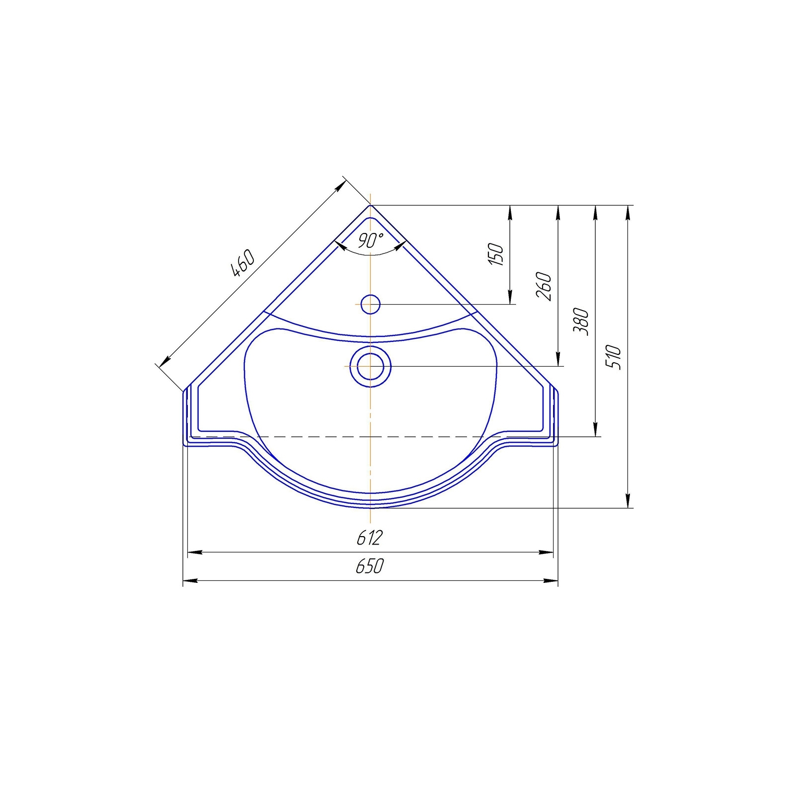 Классик угловой Подвесная раковина настенная прямоугольная KIROVIT Классик белая - Вид №1