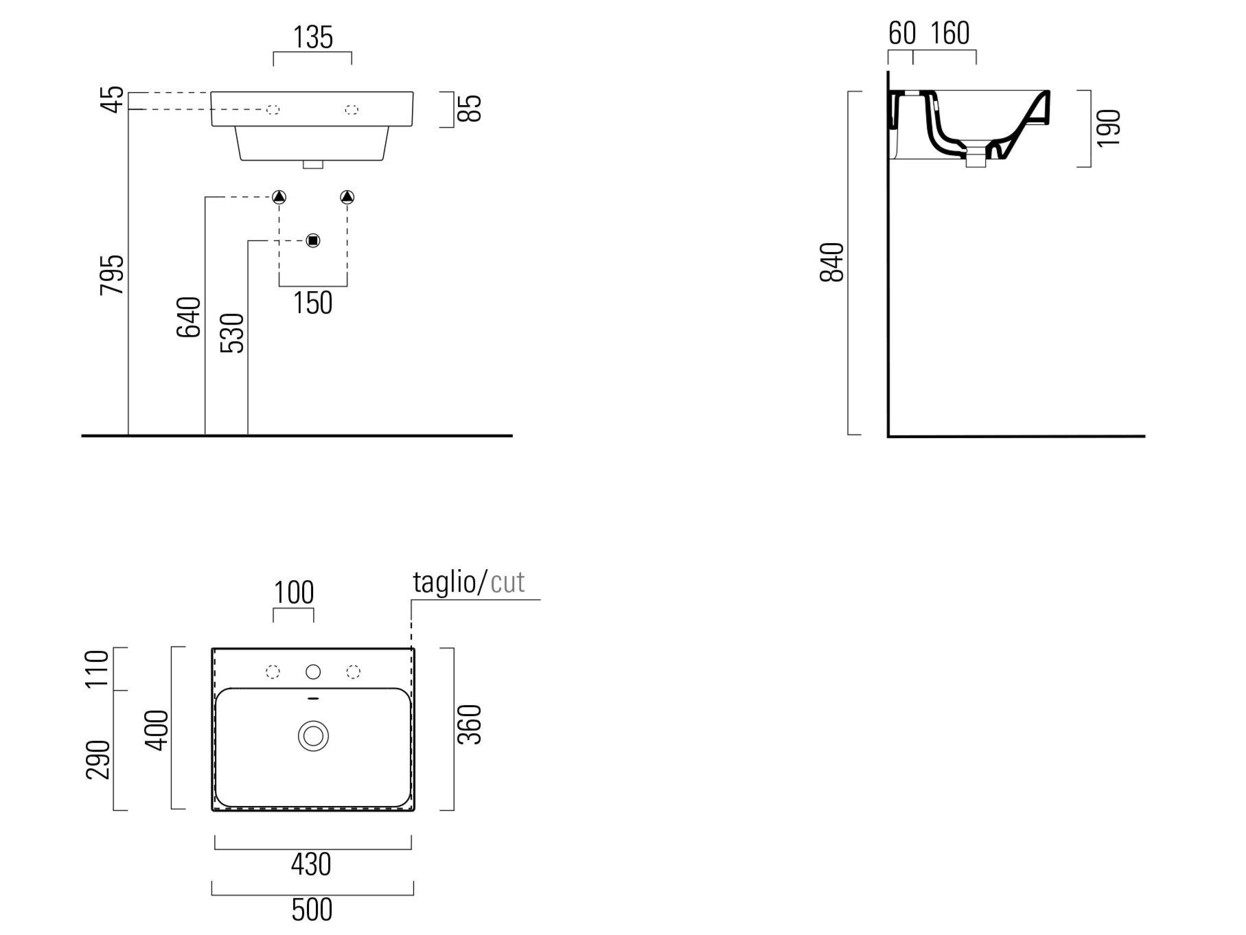 Керамическая прямоугольная раковина с держателем для полотенец GSI ceramica Nubes ARCH-00068206 - Вид №2