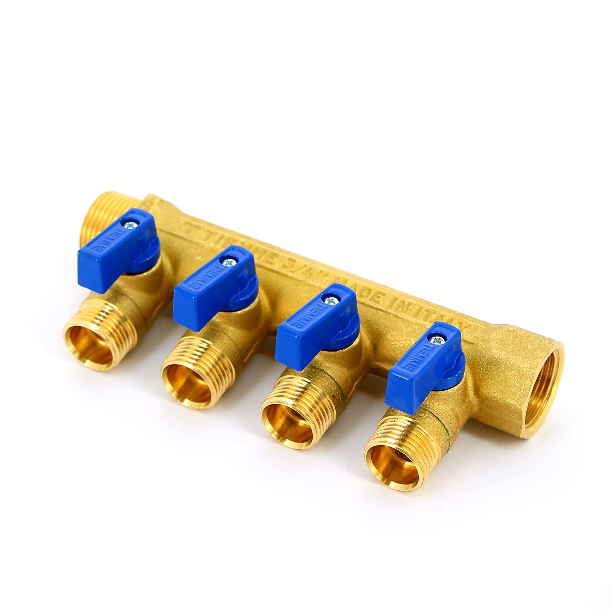 Коллектор НВ 3/4" с кранами TIEMME 4 выхода 1/2"Н 36мм (цвет пластиковых ручек по выбору) 1820016 - Вид №1