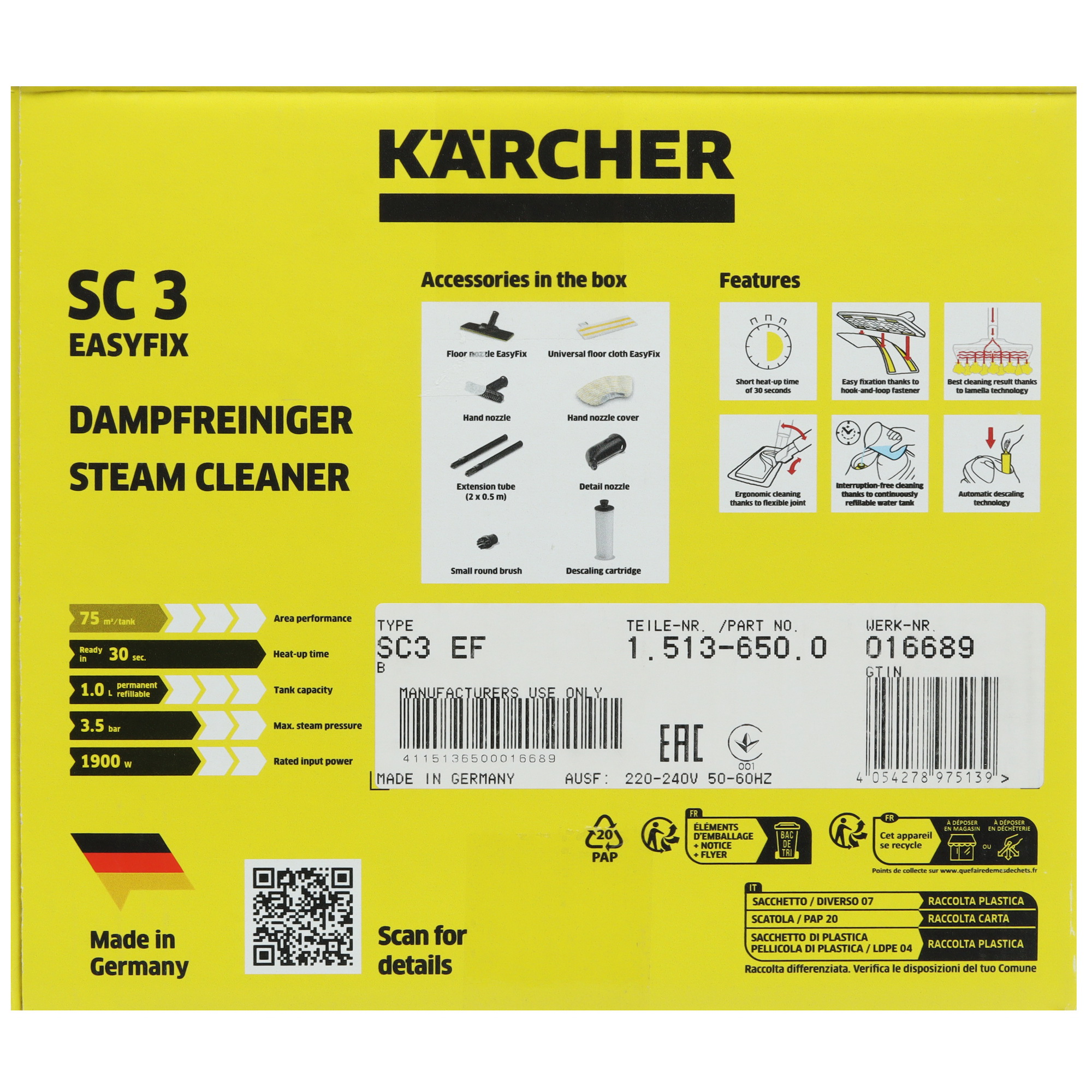 9067400 Пароочиститель Karcher SC 3 EasyFix белый STDN-0044696 - Вид №14