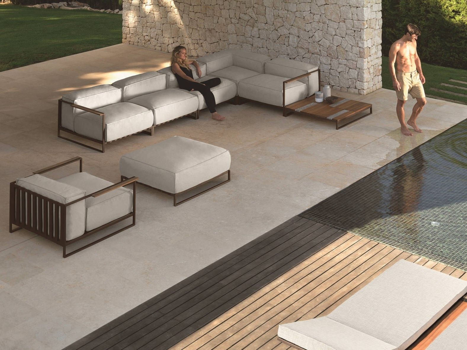 Тканевый угловой модульный садовый диван Talenti Casilda ARCH-00138038