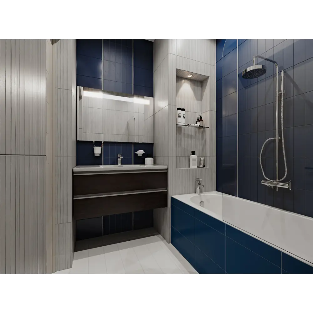 Плитка настенная Tone 35x25 см 1.4 м2 цвет синий матовый BELANI STLM-2173599 - Вид №4