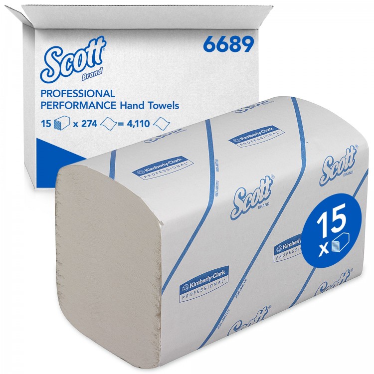 6689 Kimberly Clark Полотенца бумажные листовые Kimberly Clark Scott Perfomance 6689 H2 Z-сложения 1-слойные в пачке по 274 листа 