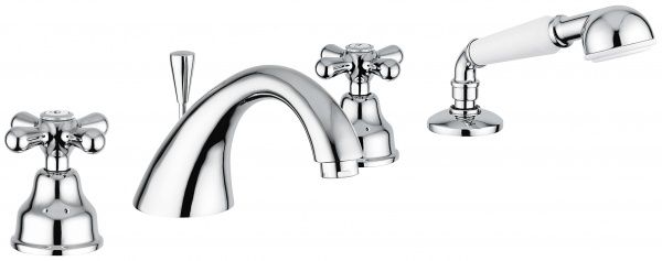 12120NO Смеситель Deco Classic с ручным душем на борт ванны, 4 отверстия, цвет черный-золото EMMEVI Decò classic