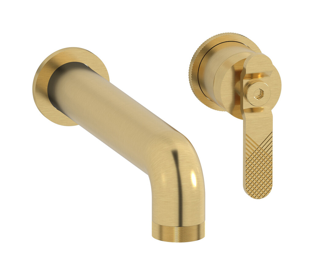 Встроенный в стену смеситель для раковины на 2 отверстия в комплекте с донным клапаном WE ARE IB b2406os Brushed Gold Bold