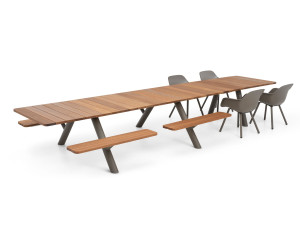 Прямоугольный стол для пикника из стали и дерева со встроенными скамейками