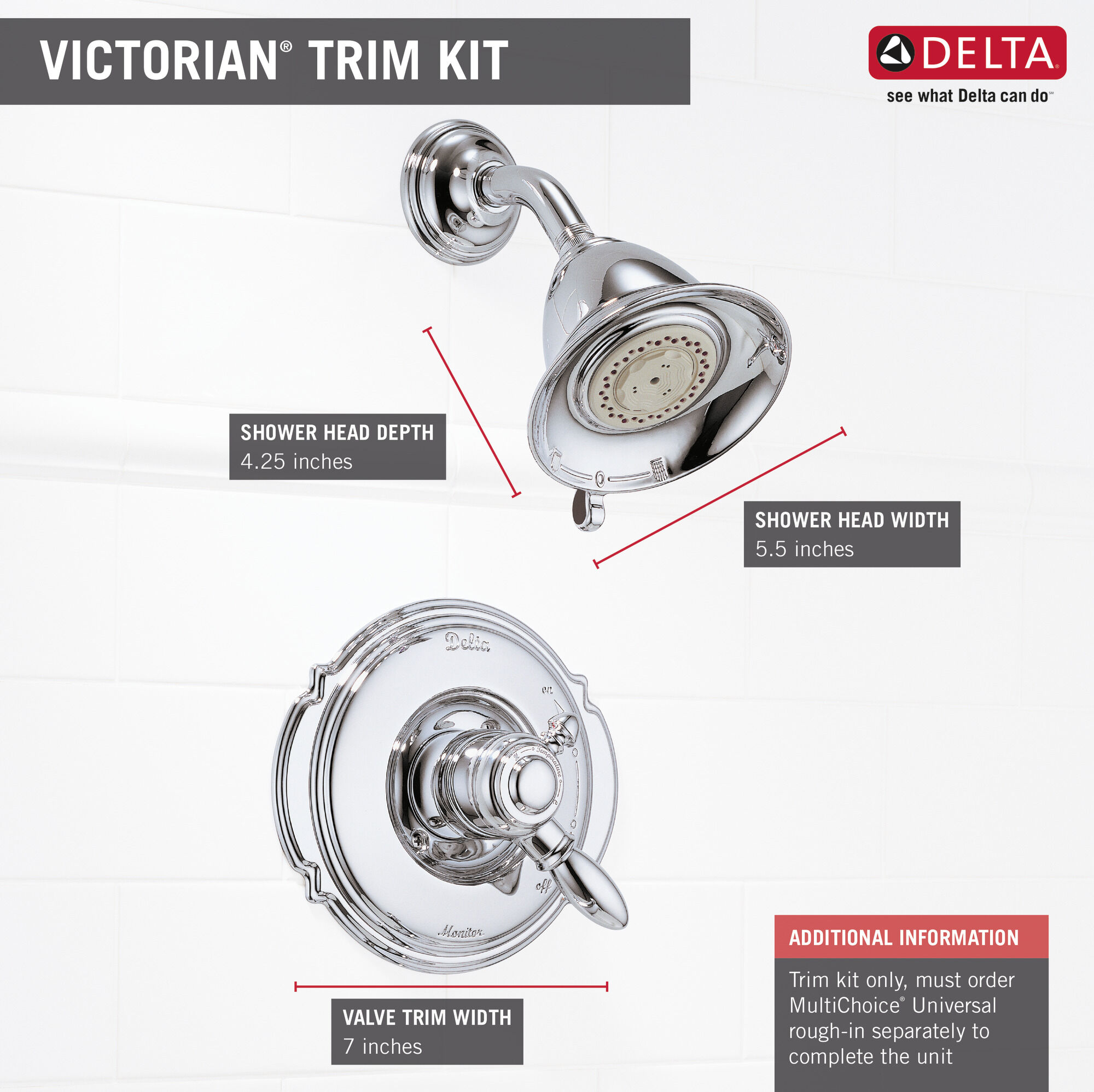 T17255-CB Облицовка для душа Monitor® серии 17 Delta Faucet Victorian Хром и полированная латунь - Вид №3