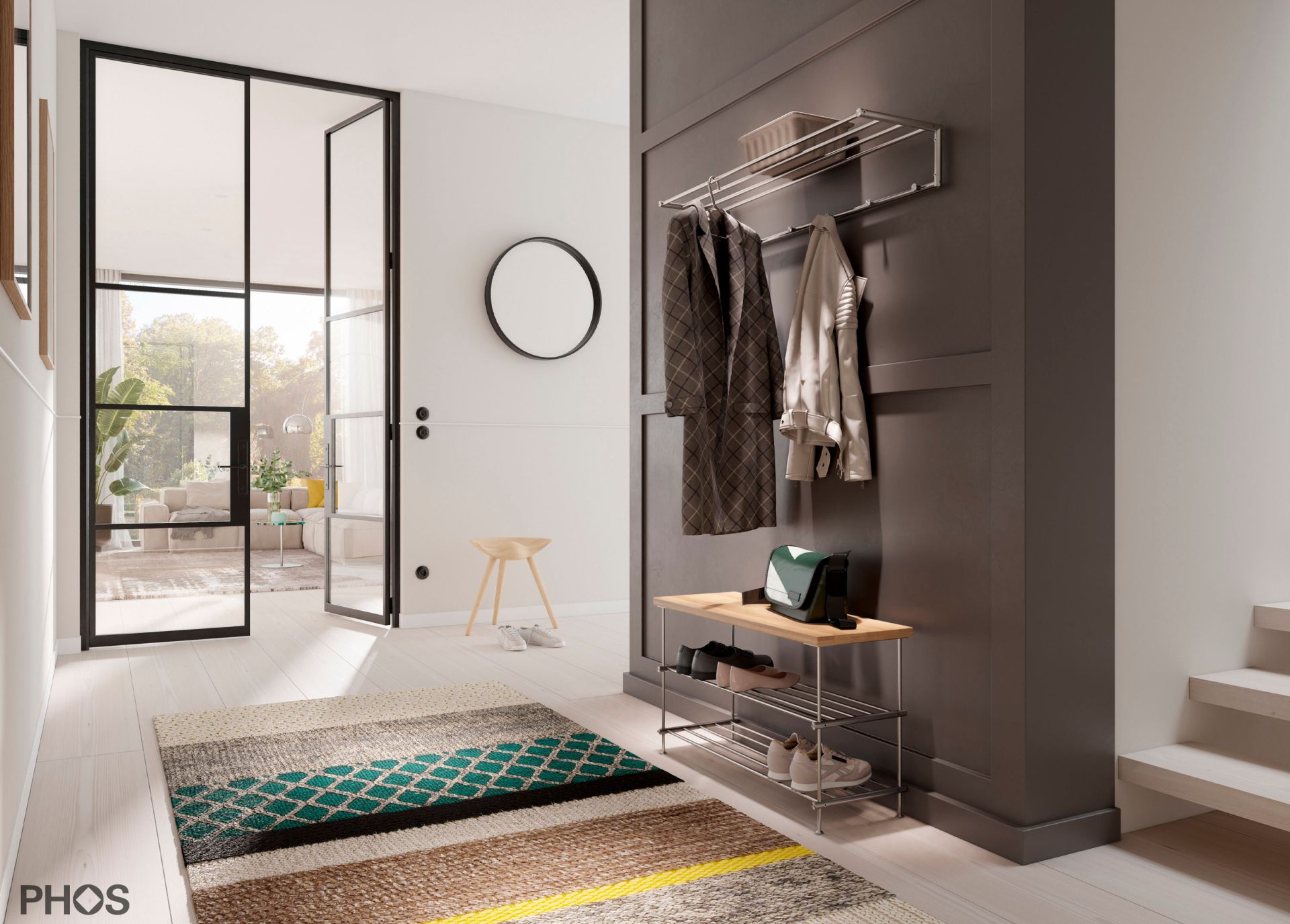 SB1000-2-Eiche Скамья для обуви из дуба, 1 поле, 2 уровня, ширина 105 см PHOS  - Вид №1