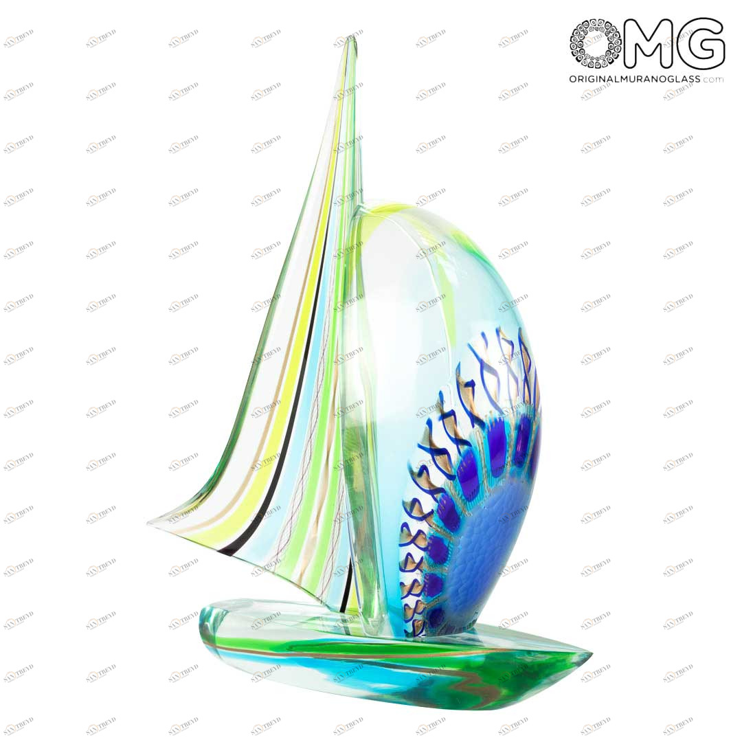 3398 ORIGINALMURANOGLASS Скульптура Полосатый Парусник с филигранью - муранское стекло OMG 42 см 
