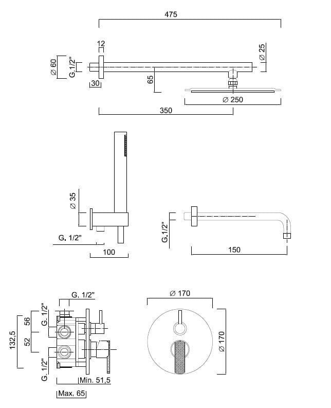 Встраиваемая настенная ванна с ручным душем Rubinetteria Giulini Surf Deluxe ARCH-00084914 - Вид №2