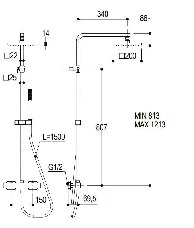 Термостатический однорычажный смеситель для душа с ручным душем Ritmonio 7ADN205 ARCH-00066733 - Вид №2