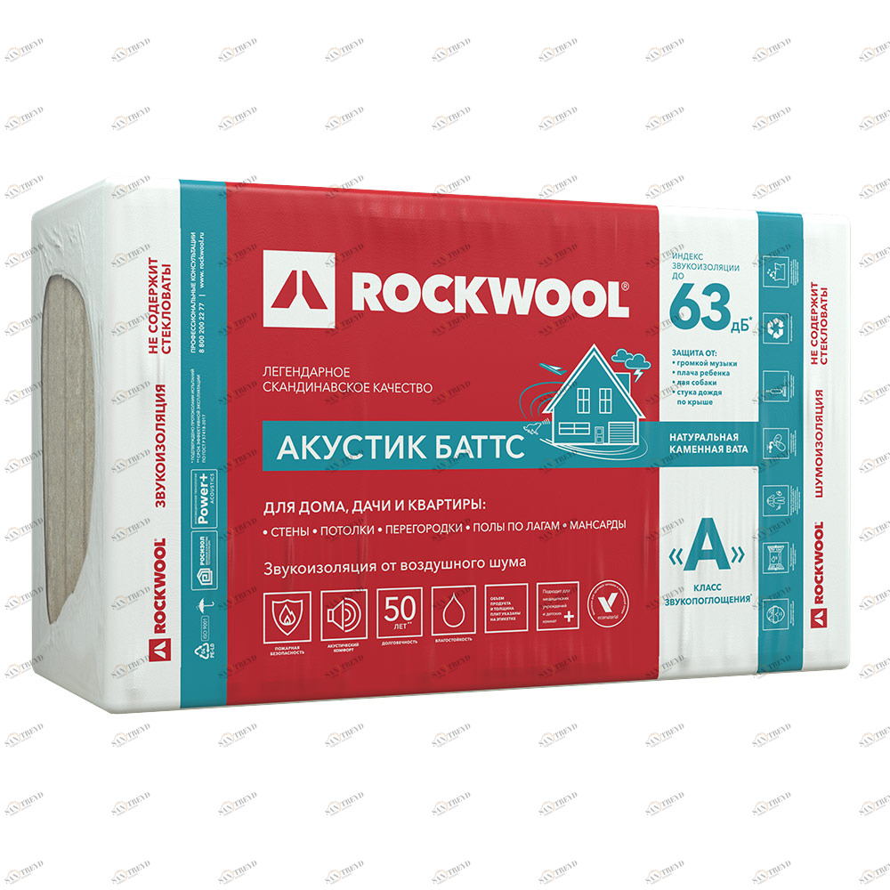 Звукоизоляция Rockwool Акустик Баттс 1000х600х100мм (3м2; 0,3м3) 14105