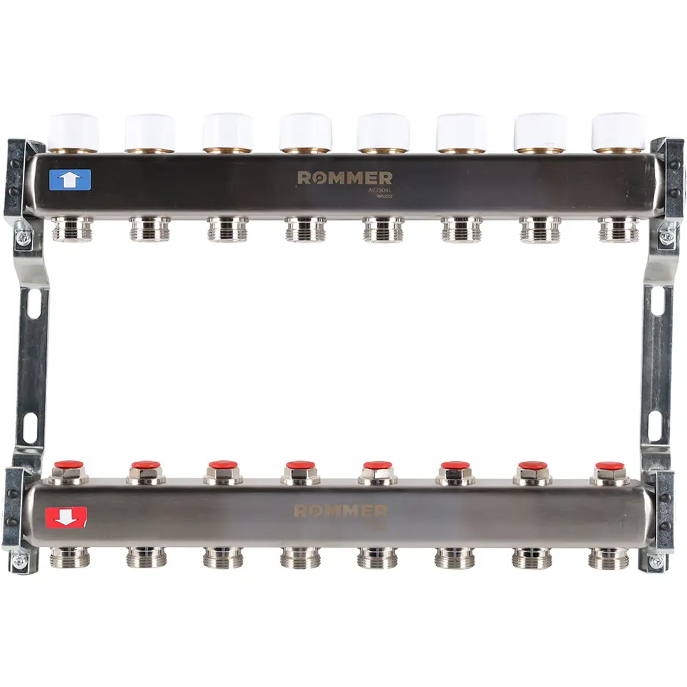 Коллектор без расходомеров Rommer 1"x3/4" 8 выходов нержавеющая сталь RMS-3200-000008 STLM-2191227