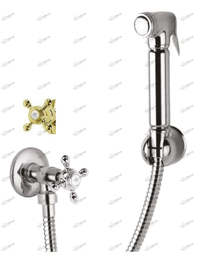 Гигиенический душ с запорным вентилем, со шлангом 120см и держателем CEZARES GOLF-KS-03/24