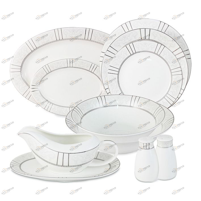 Сервиз обеденный фарфоровый белый с серебром на 6 персон, 27 предметов "Шенонсо" ANNA LAFARG EMILY ШЕНОНСО 00-3946665 Белый;серебро 