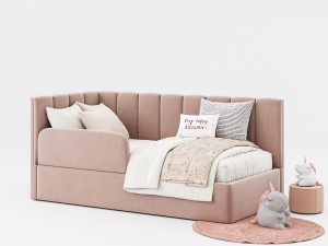 Односпальная кровать с мягким изголовьем