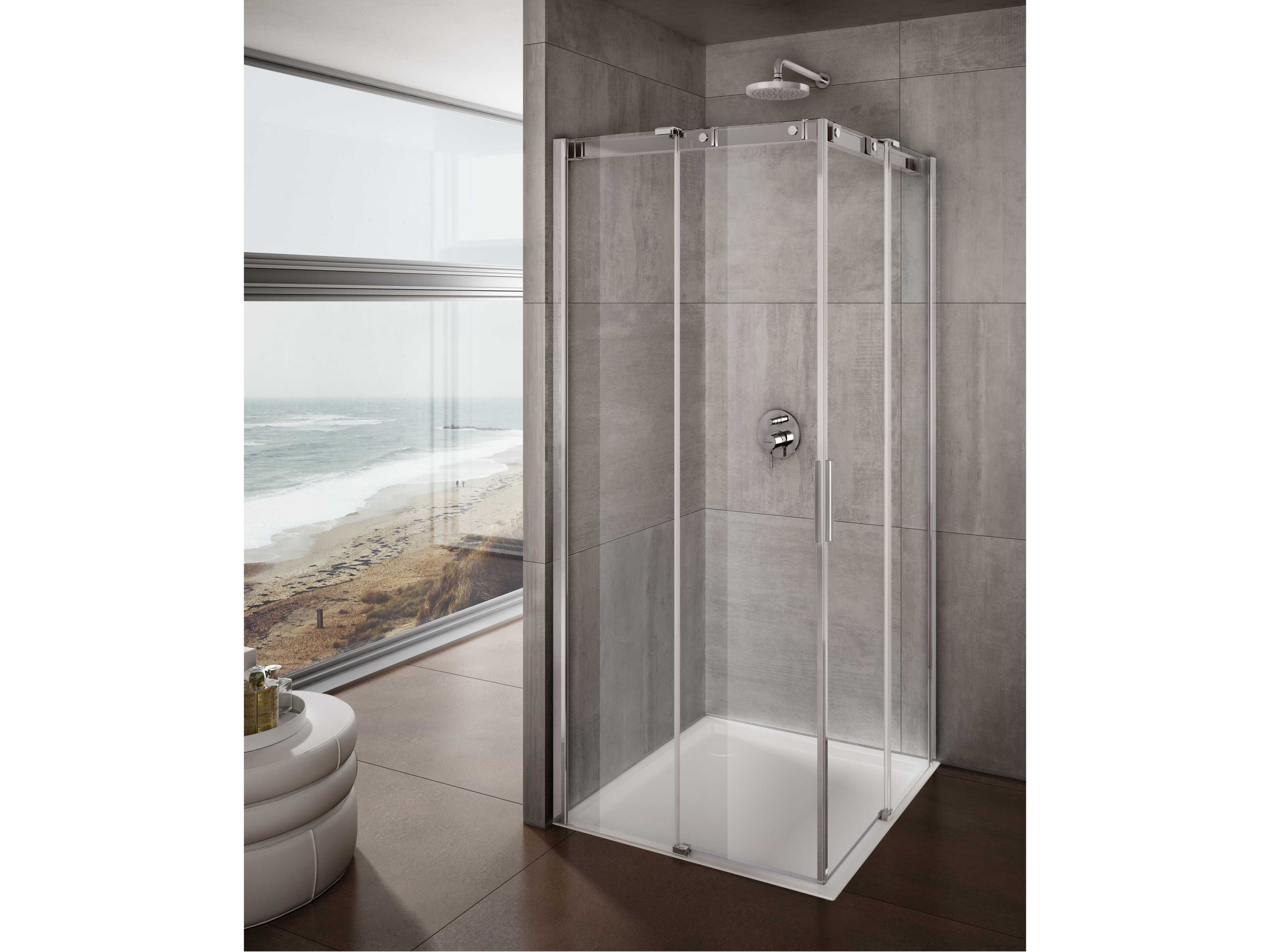 Стеклянная угловая душевая кабина с раздвижной дверью Provex Industrie ARCH-00143564 - Вид №1