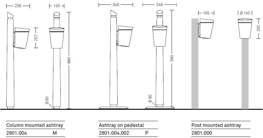 Neri Шлифованная пепельница для общественных мест из оцинкованной стали Carya 2801  - Вид №2