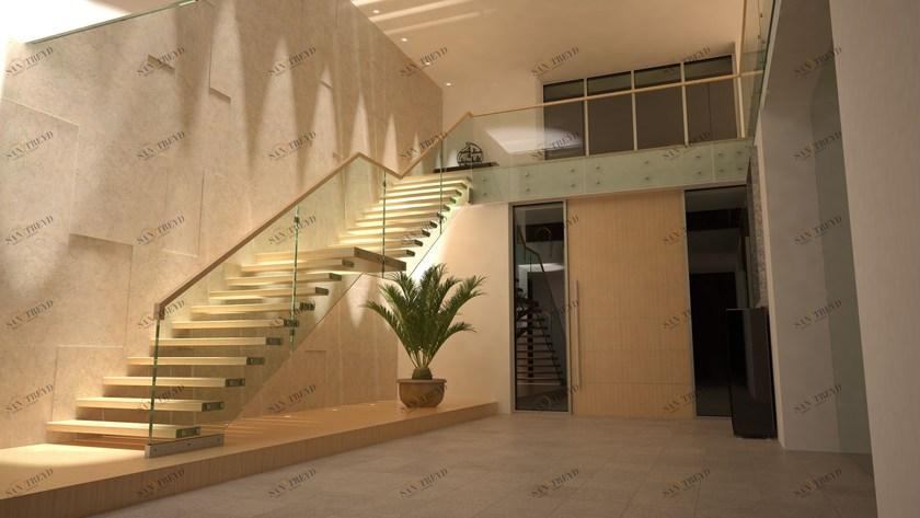 Siller Treppen Самонесущая прямая открытая лестница из дерева и стекла Cantilevered stairs sun-id-1460109