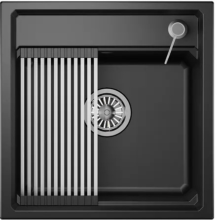 KS-5002, ШВАРЦ (чёрный металлик), кухонная мойка, кварц