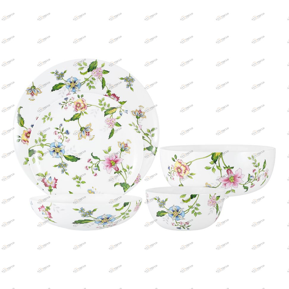 Столовая посуда фарфоровая 21 предмет бело-зеленая Provence ANNA LAFARG EMILY PROVENCE 00-3946950 Белый;зеленый