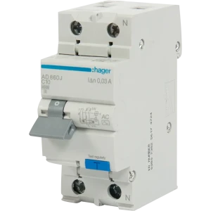 Дифференциальный автомат Hager AD860J 1P N C10 A 30 мА 4.5 кА AC 12868659 STLM-2084365