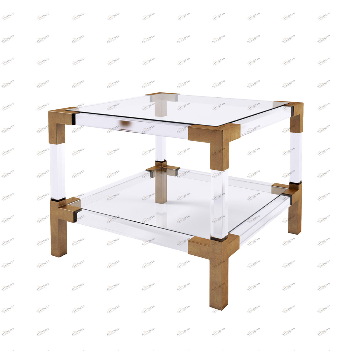 Журнальный столик стеклянный с полкой и золотой отделкой Mykonos от Delight Collection DELIGHT COLLECTION  242677 Прозрачный;золото 