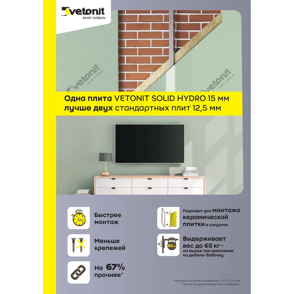 Влагостойкий гипсокартон Vetonit Solid Hydro для интерьерных решений 18622561 STLM-0011751 - Вид №5