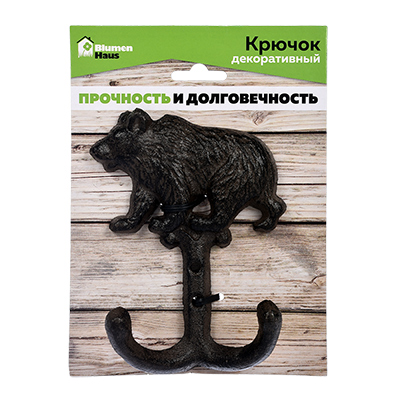 Крючок настенный черный 14 см "Медведь" BLUMEN HAUS ЖИРАФЫ, ЖИВОТНЫЕ 00-3971626 Черный  - Вид №1