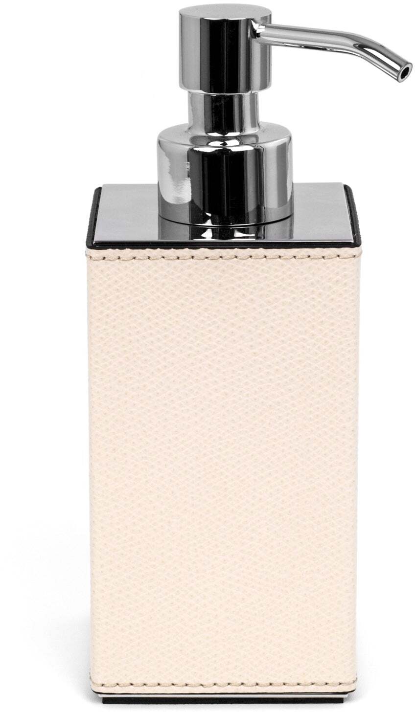 Квадратный дозатор для мыла Poseidon - 6X6XH16,5 см / металл-отделка_золото / плетеная кожа_верблюжья