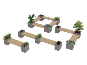 Секционная скамейка из стали и дерева со встроенной сеялкой