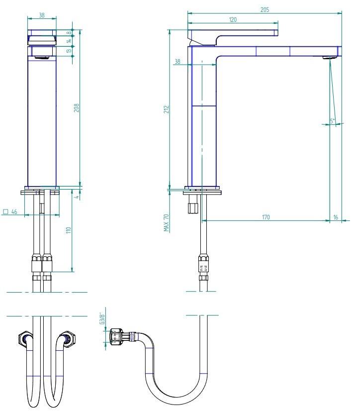 ZAZZERI Смеситель для раковины высокий Qquadro sun-id-1400653 - Вид №2