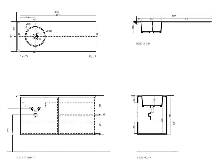 Подвесной шкаф для умывальника из ДСП со встроенной раковиной COLAVENE REGOLO ARCH-00055088 - Вид №4