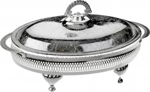 10611737 Queen Anne Менажница 4 секции Queen Anne 33х19см, с крышкой, на ножках, сталь, посеребрение Сталь нержавеющая с посеребрением, стекло