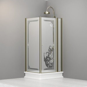 9142P1 Душевая кабина SX с распашной дверью и фиксированной боковой частью для душевого поддона 80x96 SX открывание со стороны 96, цвет Золотистый Kerasan RETRO Италия