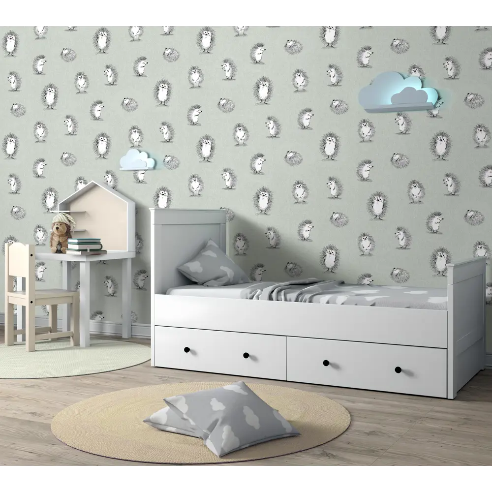 Обои флизелиновые Ateliero Ежики зеленые 1.06 м AT88192-05 89346354 STLM-2063779 Ёжики - Вид №3