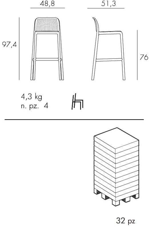 Nardi Высокий штабелируемый табурет с подставкой для ног sun-id-1428634 - Вид №3