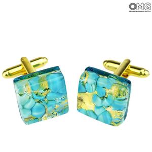 3164 ORIGINALMURANOGLASS Запонки - бирюзовые - Original Murano Glass OMG 1 см