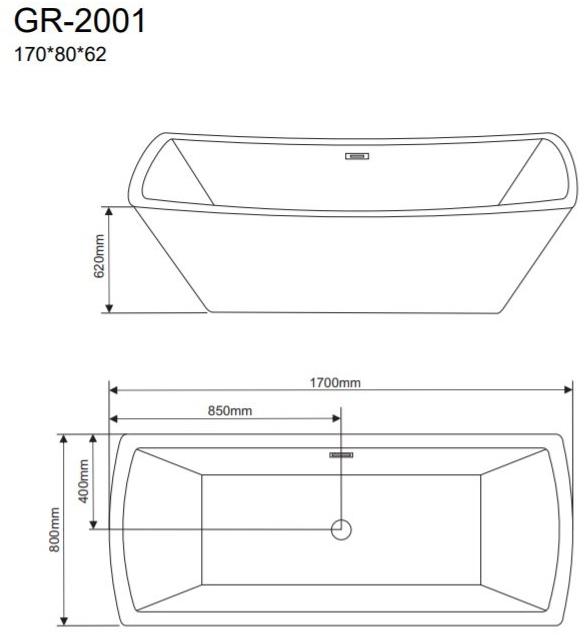 Ванна отдельностоящая GR-2001 (170x80x62) GROSSMAN  - Вид №2