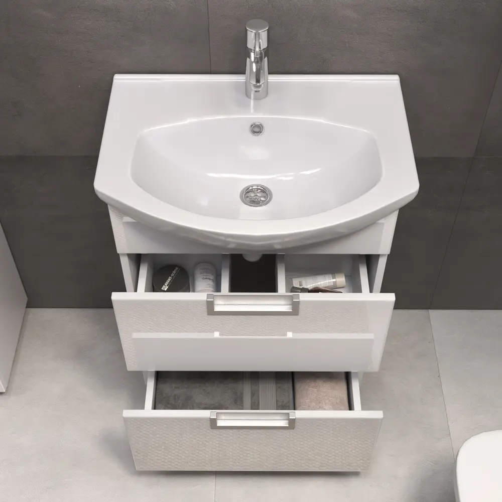 Тумба под раковину Vigo Vento Элеганс напольная 55 см цвет белый с раковиной Rosa Элеганс 600 мм STLM-2196829 - Вид №4