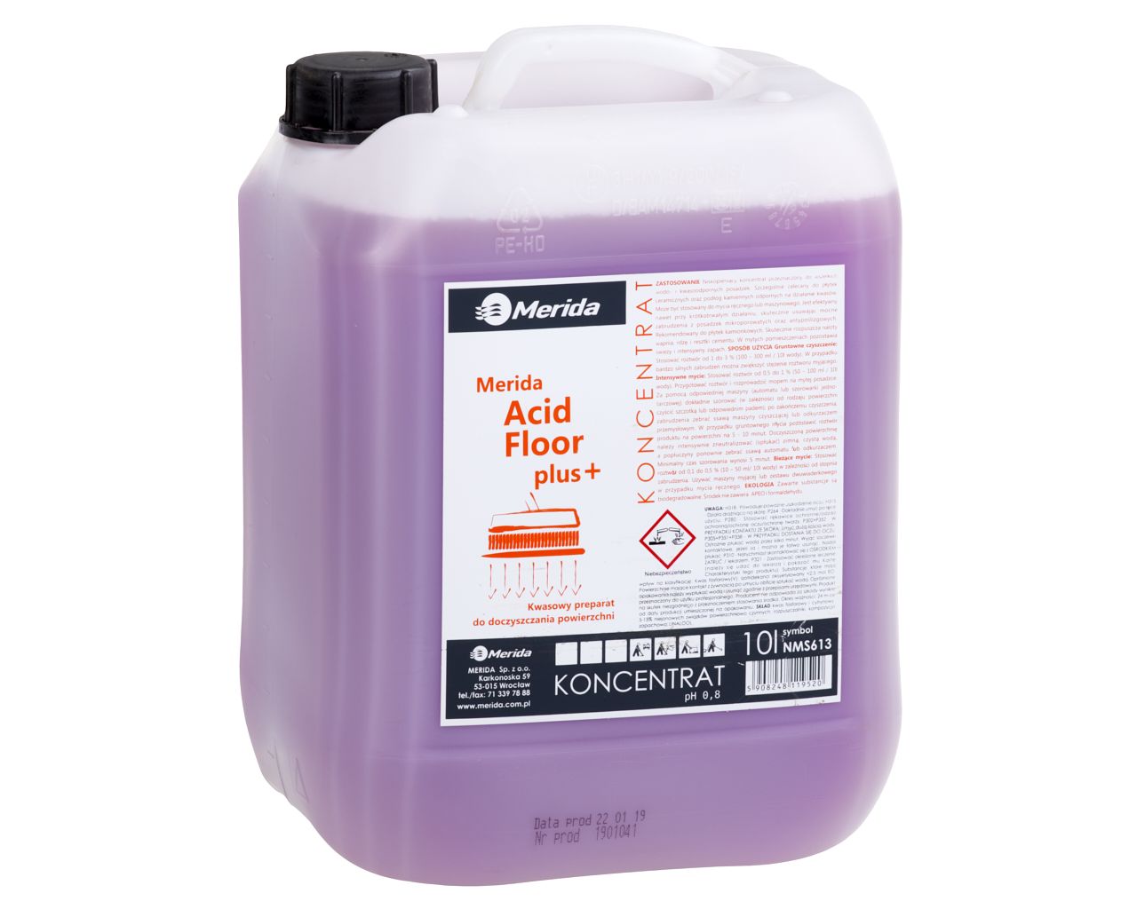 NMS613 ACID FLOOR PLUS 10 л, кислотное средство для очистки керамогранита и противоскользящей плитки Merida 
