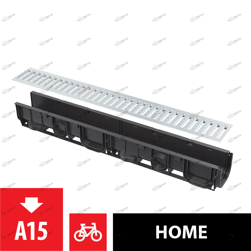 Дренажный канал 100 мм без рамы с оцинкованной решеткой „T“ профиль A15 ALCAPLAST AVZ101R101