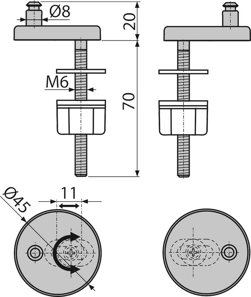 Петли с нижним монтажом, крышка из нержавеющей стали ALCAPLAST P106 - Вид №3