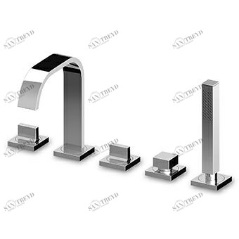 ZA5475 Смеситель для ванны на террасе с 5 отверстиями, вытяжной душ из квадратной латуни Z94178, гибкий шланг 1500 мм. Zucchetti Aguablu 