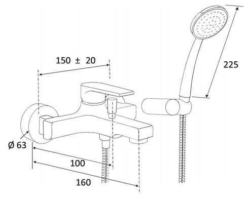 Rubinetterie Mariani Смеситель для ванны настенный с ручным душем Artic 230-at - Вид №2