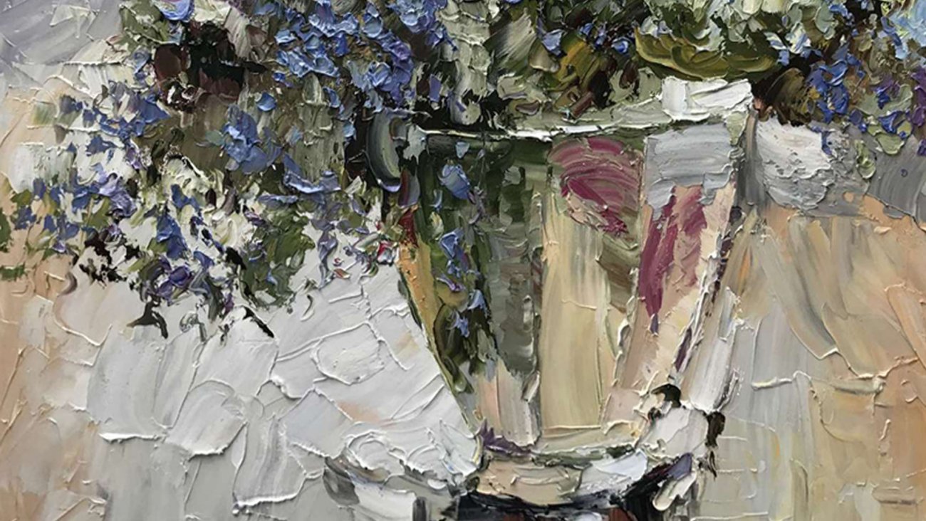 Картина на холсте 100х100 см "Фиалка" EVENHOME КАРТИНЫ МАСЛОМ 129932 Бежевый;серый  - Вид №1