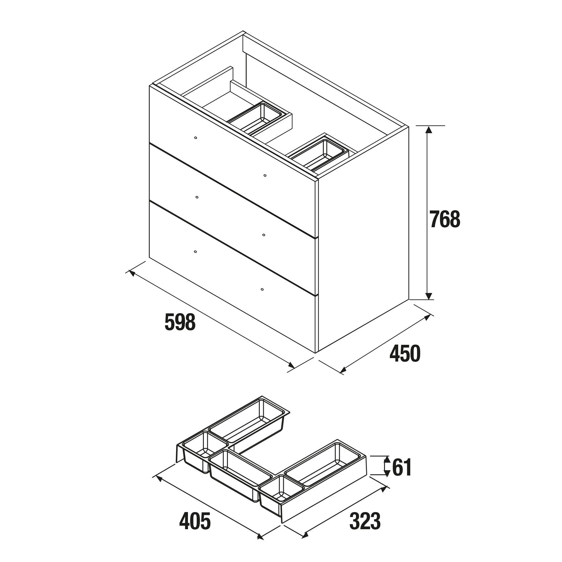 26582 SALGAR Мебель для умывальника FUSSION CHROME 600 3 ящика BAY PINE 598 x 868 x 450 мм Лавровая сосна - Вид №2