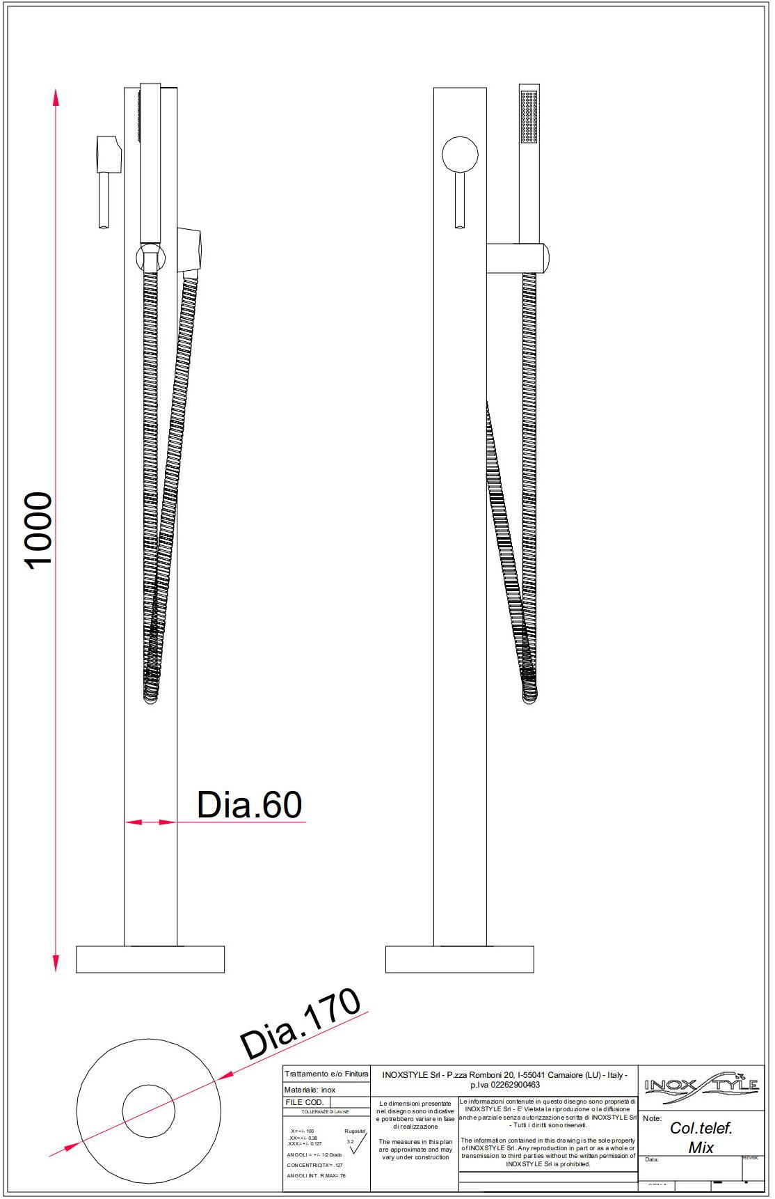 Inoxstyle Открытый душ из нержавеющей стали с ручным душем Telefono 04023 m - Вид №2