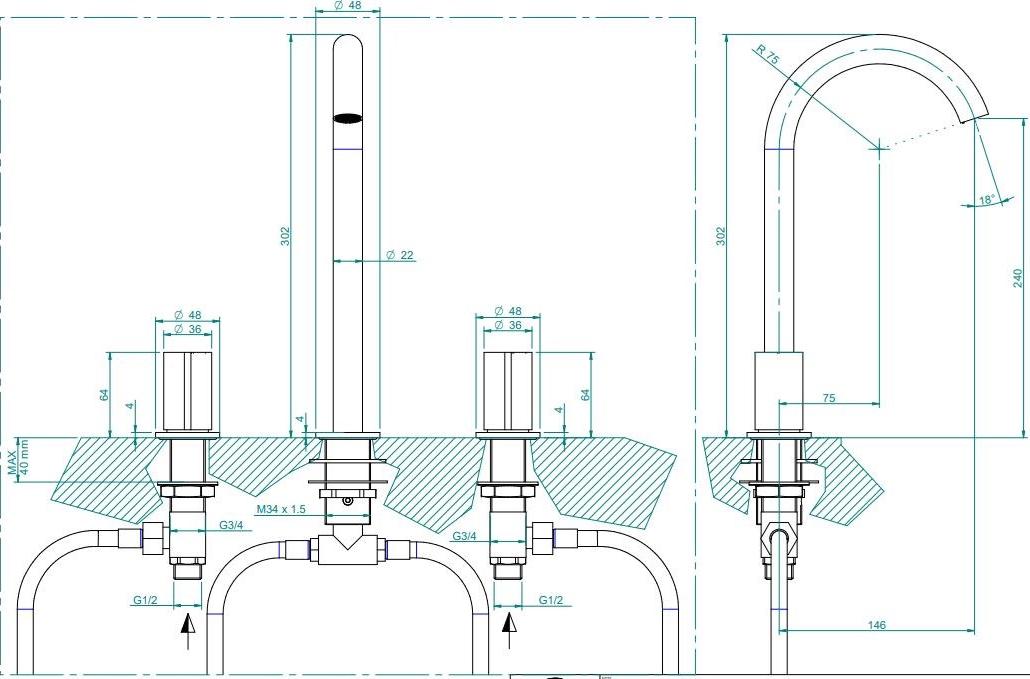 ZAZZERI Смеситель для раковины на 3 отверстия из нержавеющей стали Z316 sun-id-1461559 - Вид №5