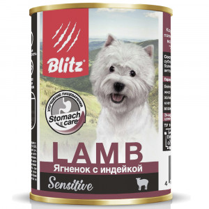 ПР0055598 Корм для собак Sensitive ягненок, индейкой банка 400г Blitz
